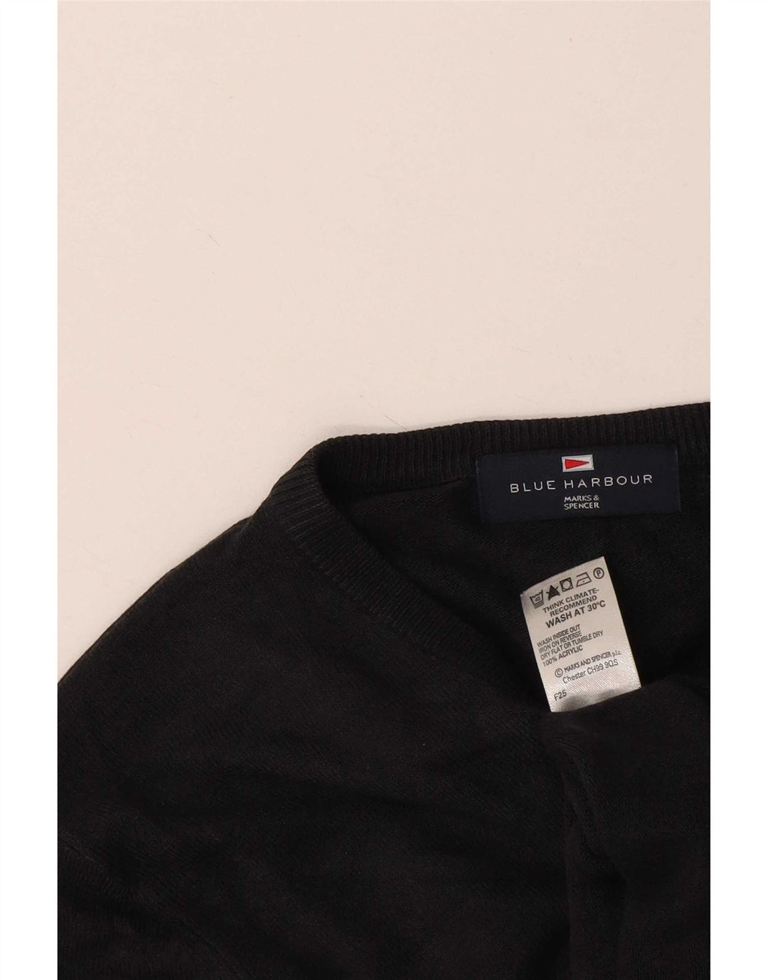 Męski sweter Marks & Spencer Blue Harbor z dekoltem w kształcie litery V, mały, czarny, akrylowy