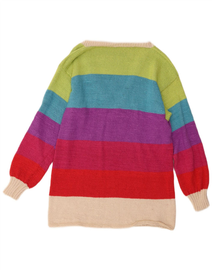Sweter damski VINTAGE z dekoltem w kształcie litery V, UK 12, średnie, wielokolorowe paski