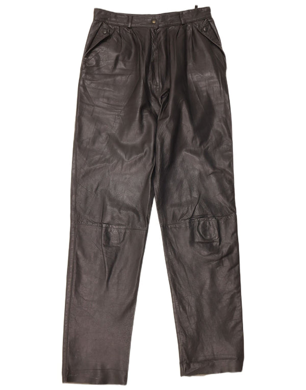 Vintage damskie proste skórzane spodnie IT 44 Medium W26 L31 czarna skóra