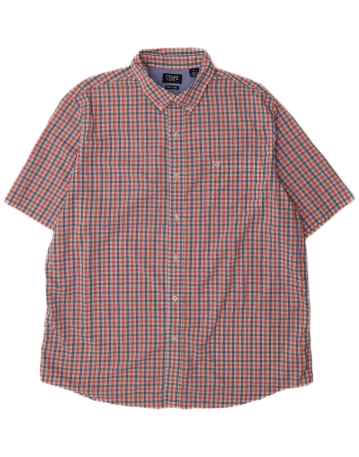 Koszula męska Chaps Easy Care z krótkim rękawem 2XL, różowa bawełniana kratka