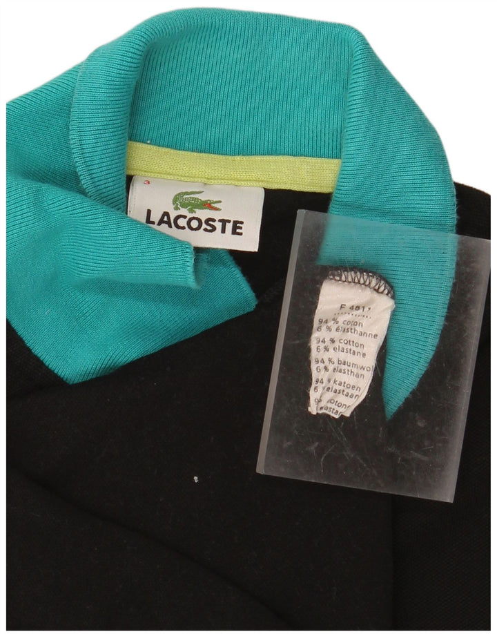 Męska koszulka polo LACOSTE, rozmiar 3, mała, czarna, bawełniana w bloki kolorów