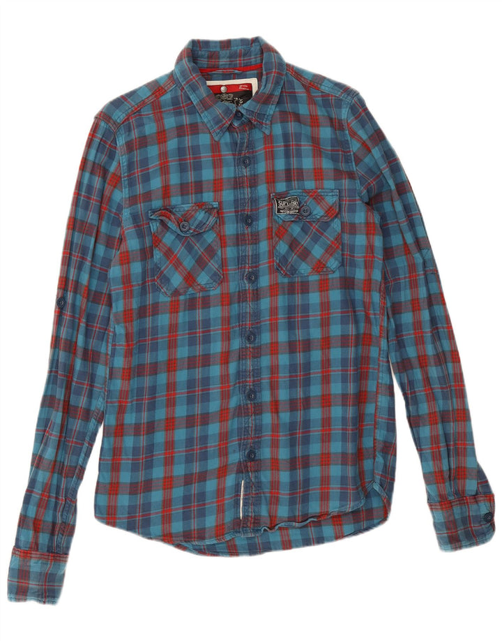 Męska koszula flanelowa Superdry, bawełniana w średnią niebieską kratkę