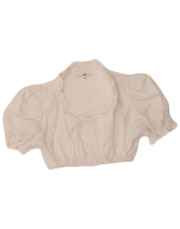 Krajowa damska bluzka z krótkim rękawem, krótka, EU 36, mała, biała, poliester