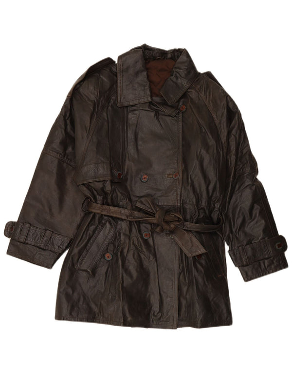 VINTAGE damski płaszcz skórzany z podwójnymi piersiami, EU 38, średnio brązowa skóra