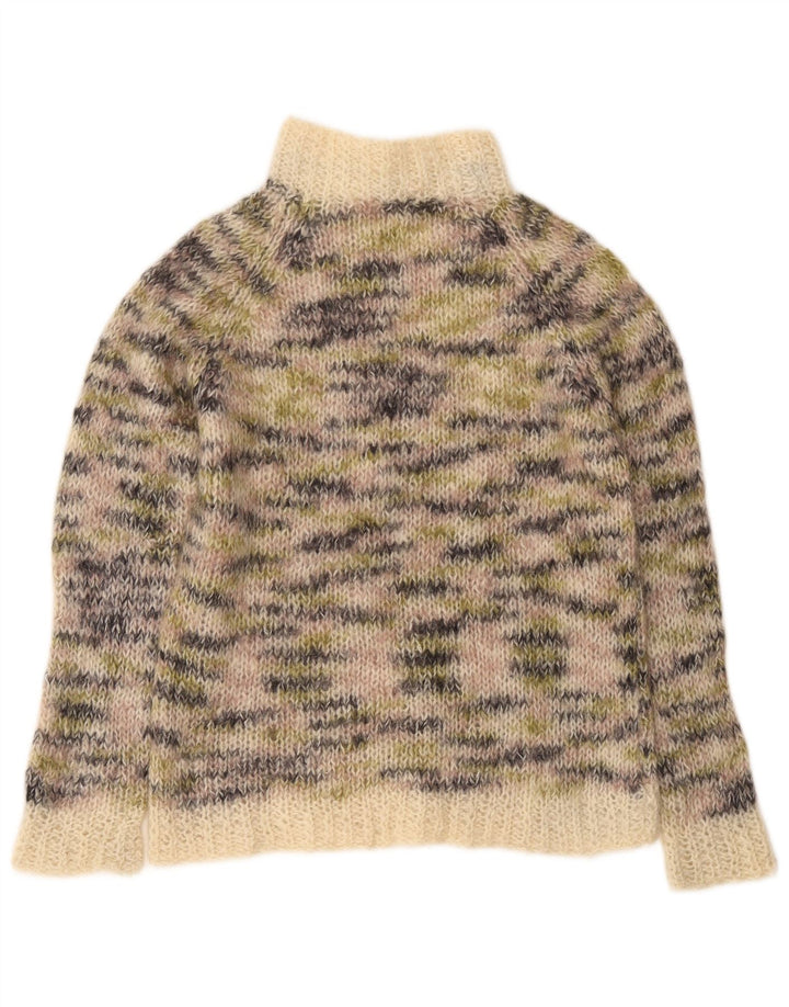 Sweter damski w stylu vintage z golfem UK 12, średni beż, nakrapiany