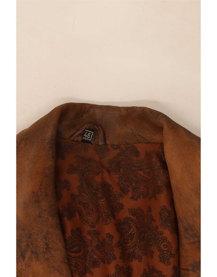 Vintage damska kurtka skórzana oversize z podwójnymi piersiami, EU 46 XL, brązowa