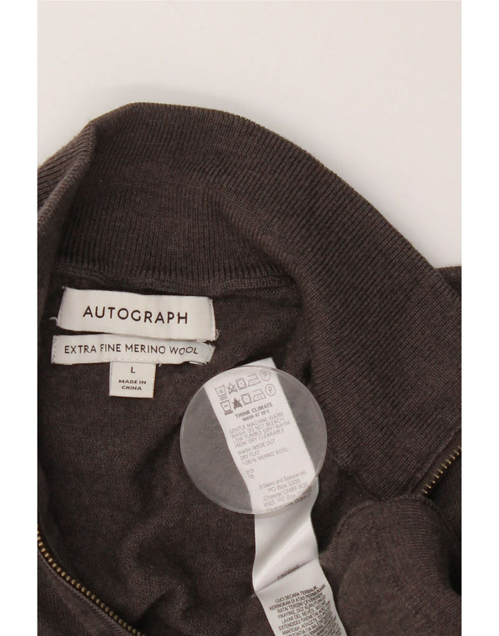 Marks & Spencer Męski sweter z zamkiem błyskawicznym i autografem, duży, brązowy