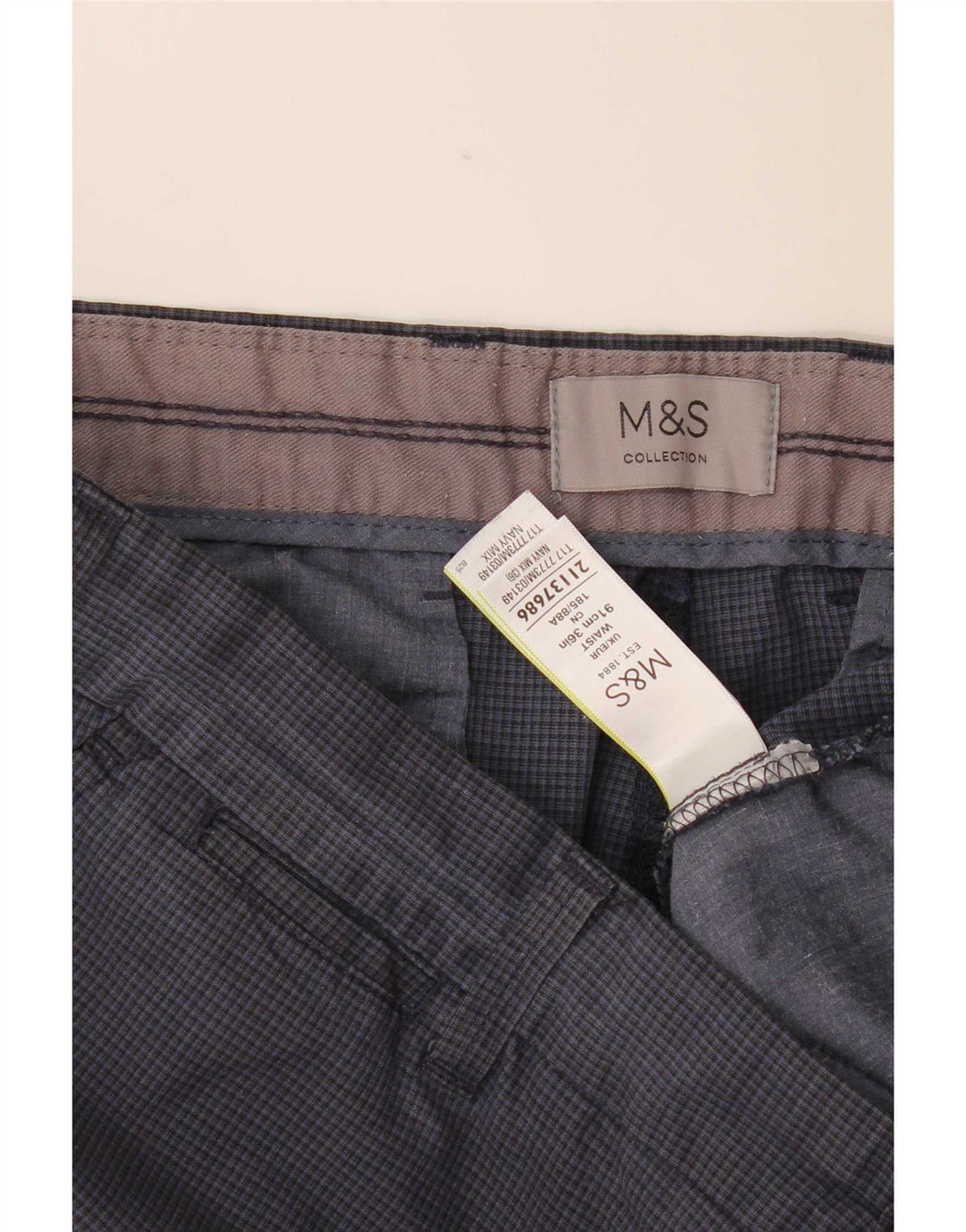 Męskie spodenki Chino Marks & Spencer W36, duże, granatowe, bawełniane w kratkę
