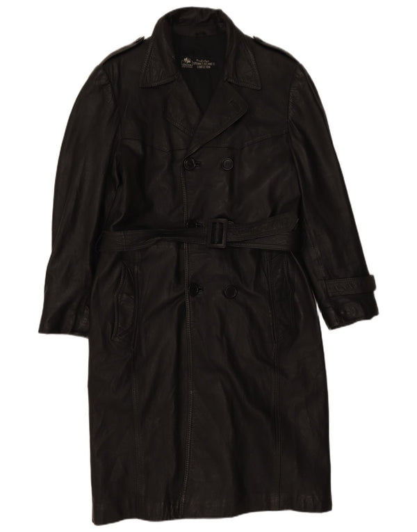 Vintage męski wojskowy dwurzędowy płaszcz skórzany UK 36 Small Black