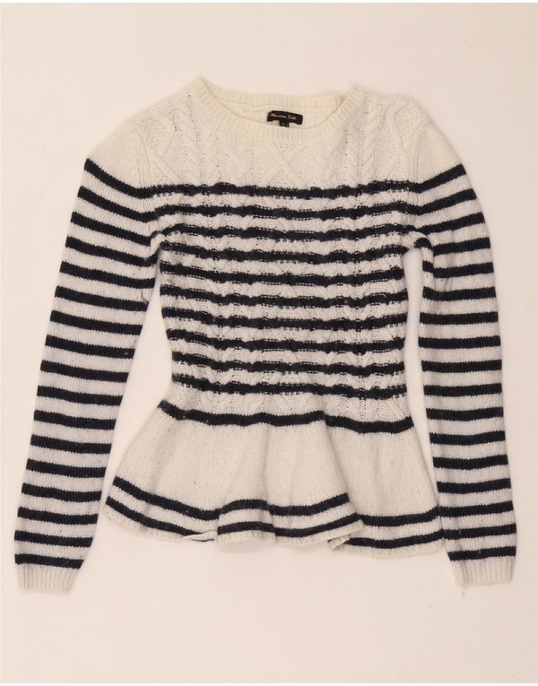 MASSIMO DUTTI Damski dopasowany sweter z dekoltem w łódkę UK 8 Small White