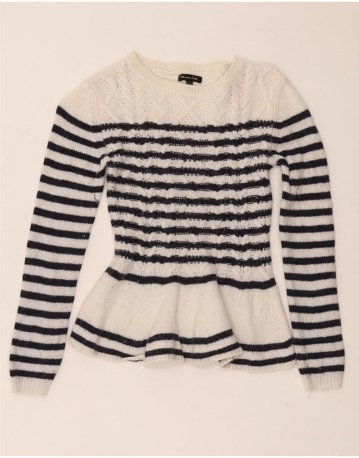 MASSIMO DUTTI Damski dopasowany sweter z dekoltem w łódkę UK 8 Small White