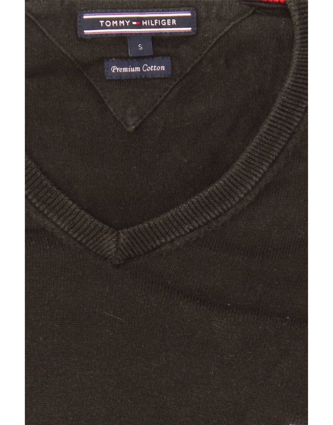 Męski sweter Tommy Hilfiger z dekoltem w kształcie litery V, mały, czarny, bawełniany