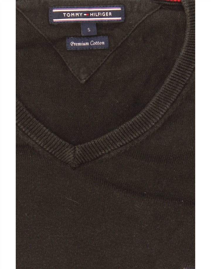 Męski sweter Tommy Hilfiger z dekoltem w kształcie litery V, mały, czarny, bawełniany