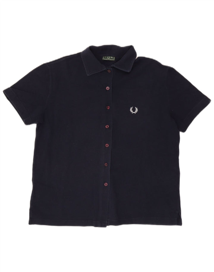 Koszula damska z krótkim rękawem FRED PERRY UK 18 XL, granatowa, bawełniana