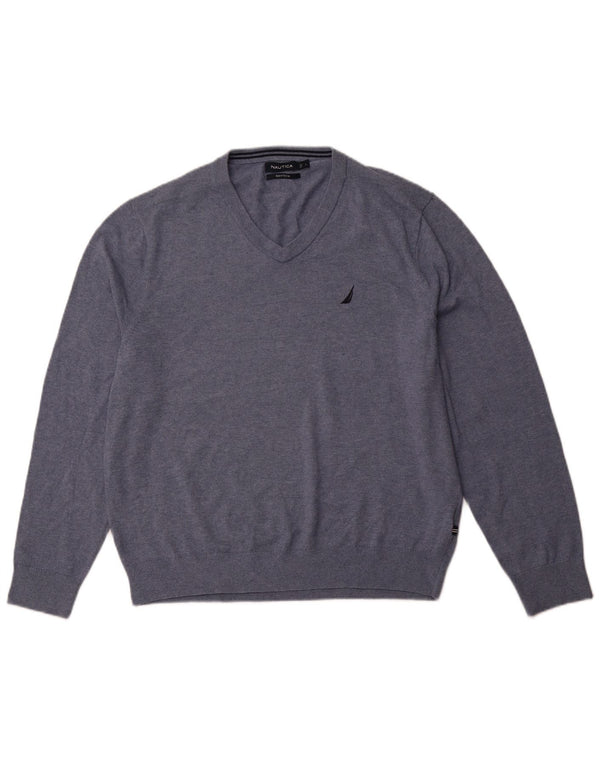 Męski sweter NAUTICA Navtech z dekoltem w kształcie litery V, duży, niebieski, bawełniany
