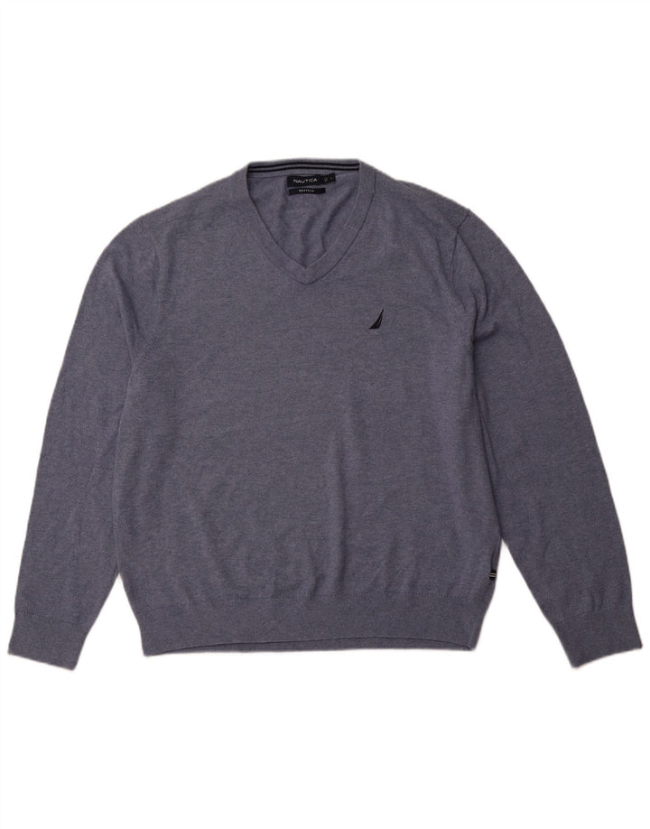 Męski sweter NAUTICA Navtech z dekoltem w kształcie litery V, duży, niebieski, bawełniany