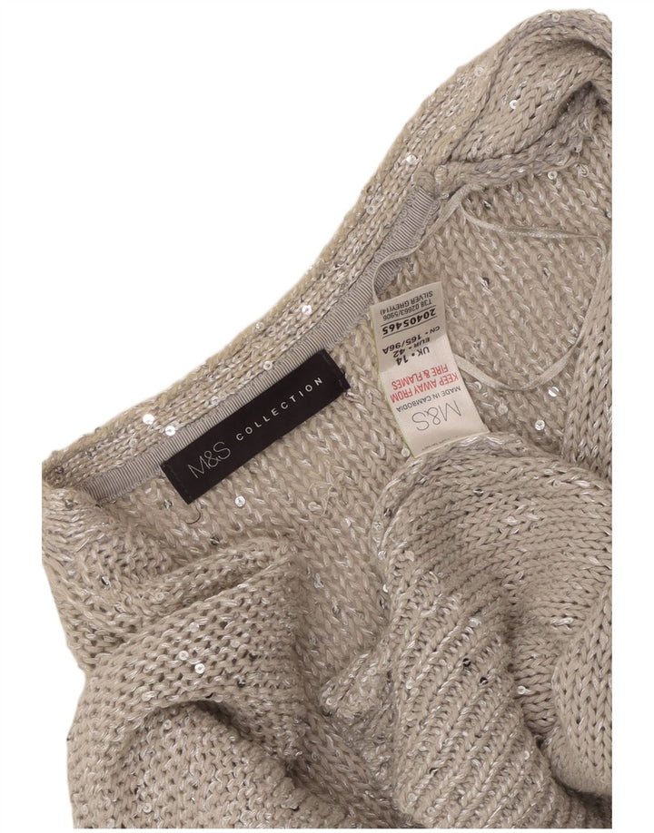 MARKS & SPENCER Damski sweter rozpinany z rękawami 3/4, UK 14, duży, szary