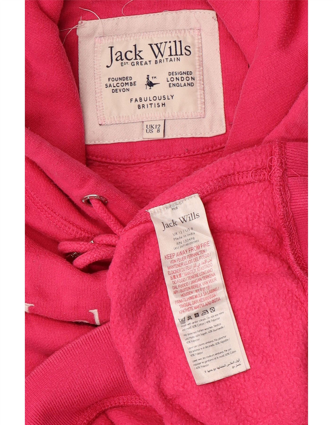 JACK WILLS Damski sweter oversize z kapturem i grafiką, UK 12, średni róż