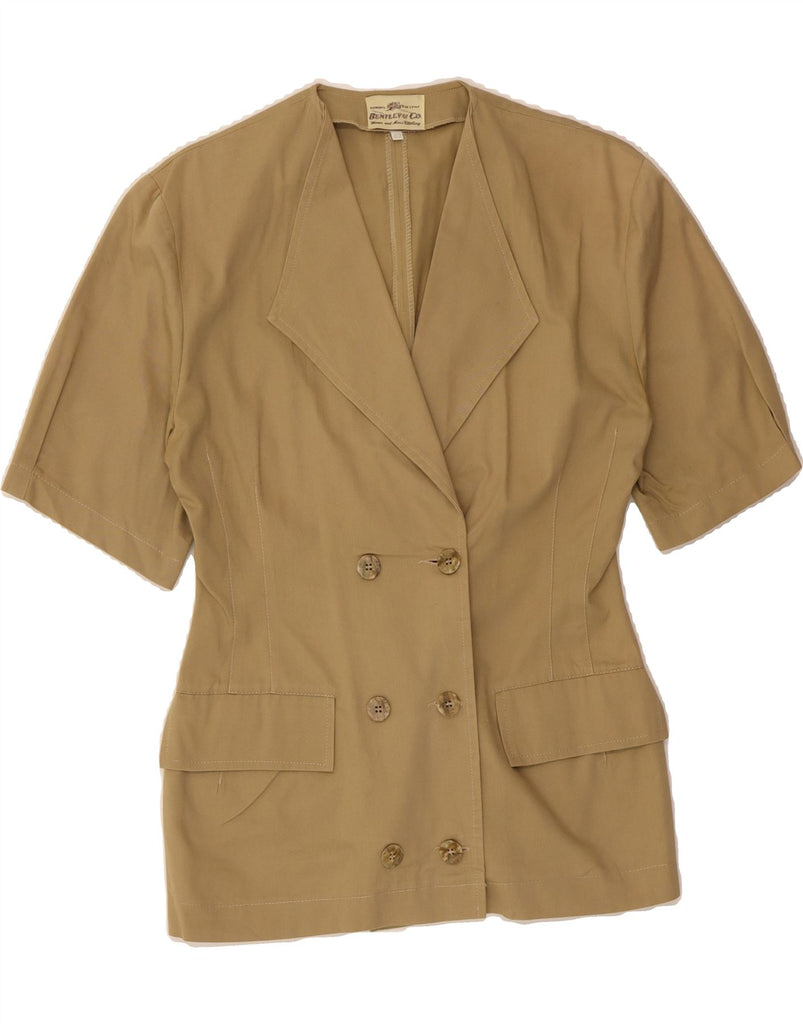 BENTLEY Womens Short Sleeve Blazer Jacket IT 42 Medium Khaki Vintage Bentley and Second-Hand Bentley from Messina Hembry 