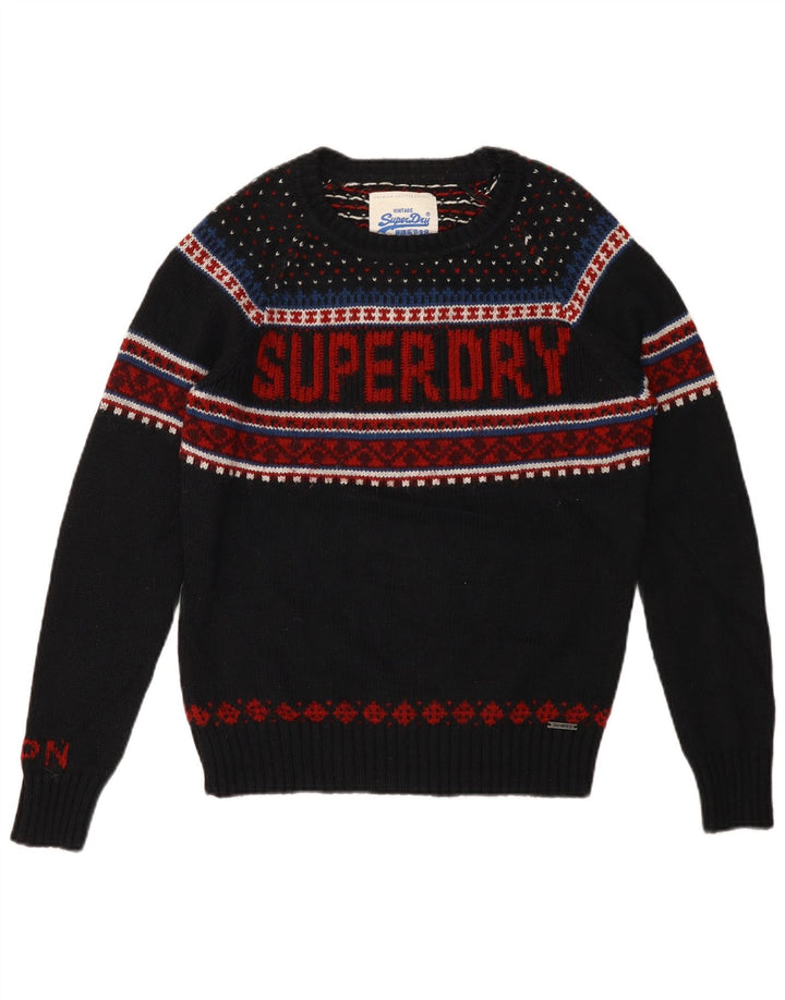 Męski sweter Superdry z graficznym dekoltem w łódkę, średni czarny Fair Isle