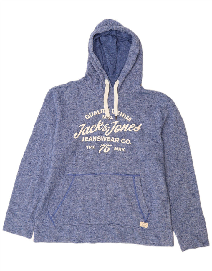 Męski sweter z kapturem Jack & Jones z grafiką XL, niebieski, nakrapiany poliester