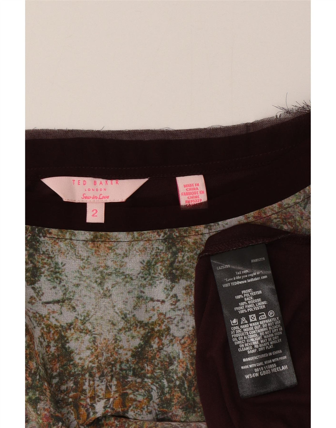 Damska koszulka oversize z grafiką Ted Baker, rozmiar 2, mała, brązowa w kwiaty