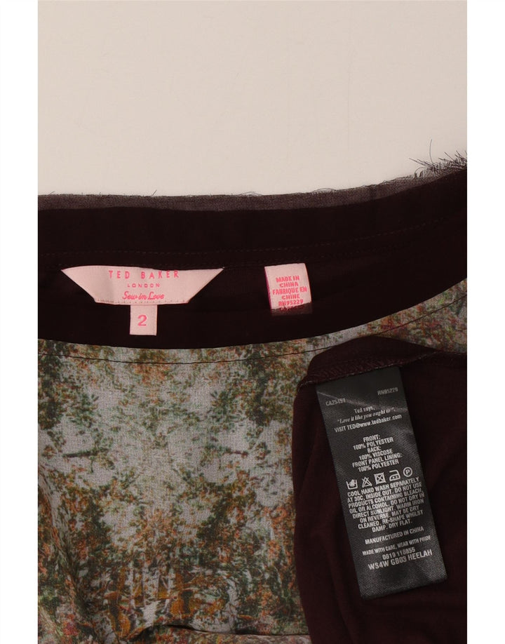 Damska koszulka oversize z grafiką Ted Baker, rozmiar 2, mała, brązowa w kwiaty