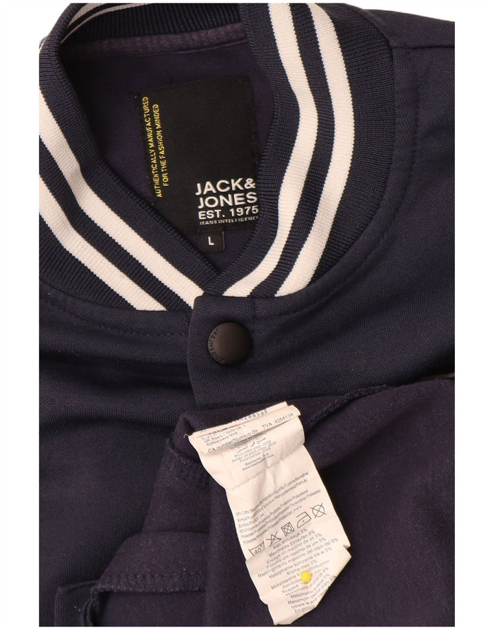 Męska kurtka Jack & Jones Graphic Varsity UK 40, duża granatowa, z blokami kolorów