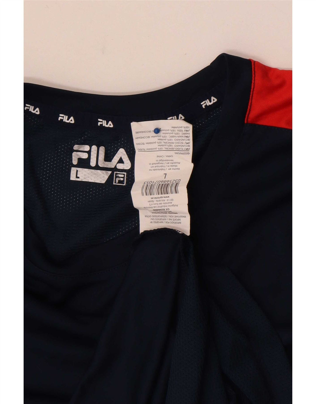 T-shirt męski Fila, duży, granatowy, z blokami kolorów, poliester