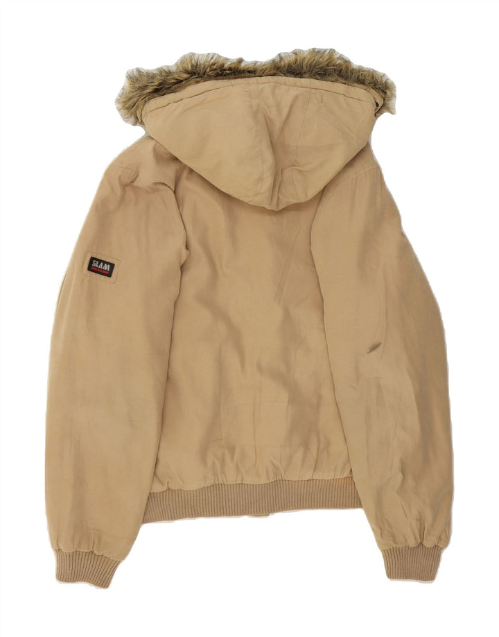 SLAM Mens Hooded Bomber Jacket UK 36 Small Beige Polyester Vintage Slam and Second-Hand Slam from Messina Hembry 