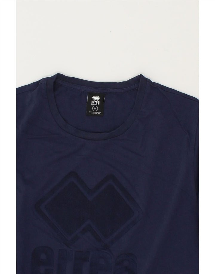 ERREA Mens Graphic Top Long Sleeve Medium Navy Blue Cotton Vintage Errea and Second-Hand Errea from Messina Hembry 