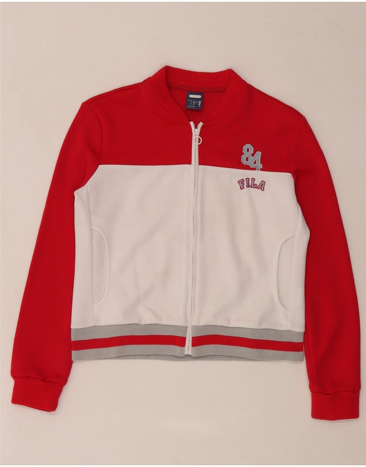 Damska bluza dresowa Fila Crop Top Jacket UK 10 Mały czerwony poliester w blokach kolorów