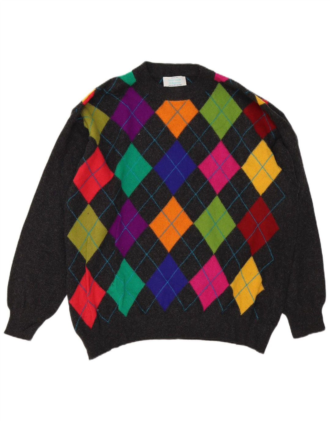 Męski sweter z wycięciem pod szyją Benetton IT 50 Średni szary Argyle/Diament