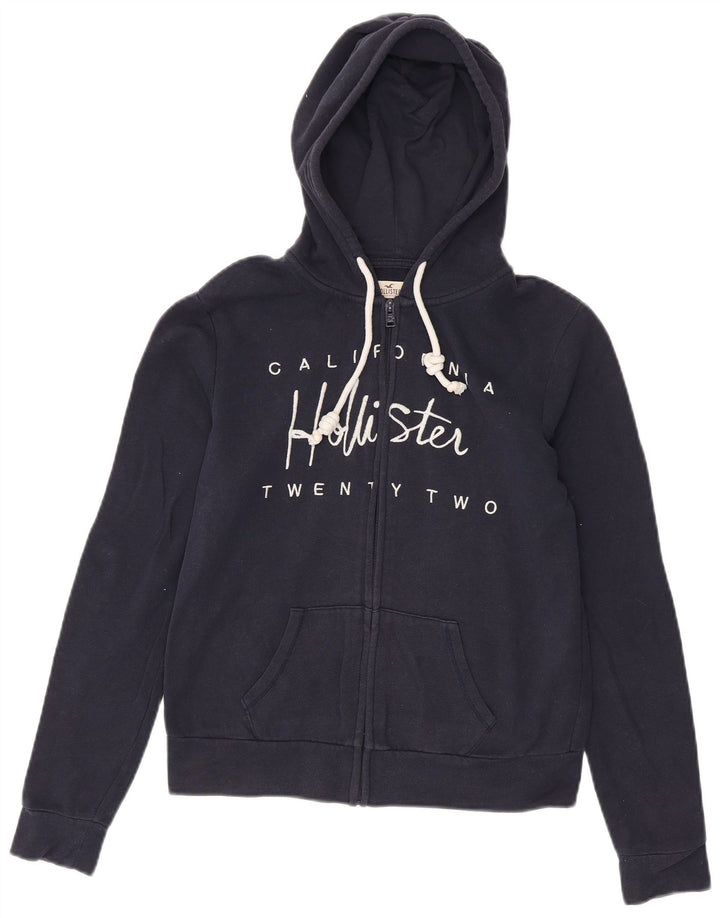 Damski sweter HOLLISTER z grafiką i zamkiem błyskawicznym UK 10, mały, granatowy, bawełniany
