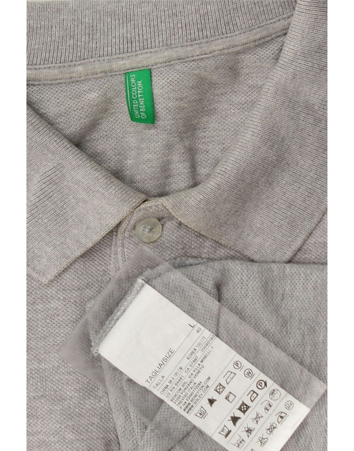 Męska koszulka polo Benetton z długim rękawem, duża, szara bawełna