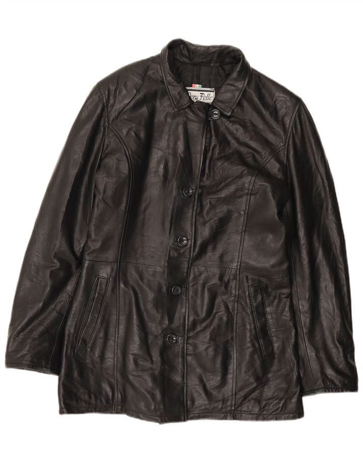 VINTAGE damski płaszcz skórzany UK 18 XL czarna skóra