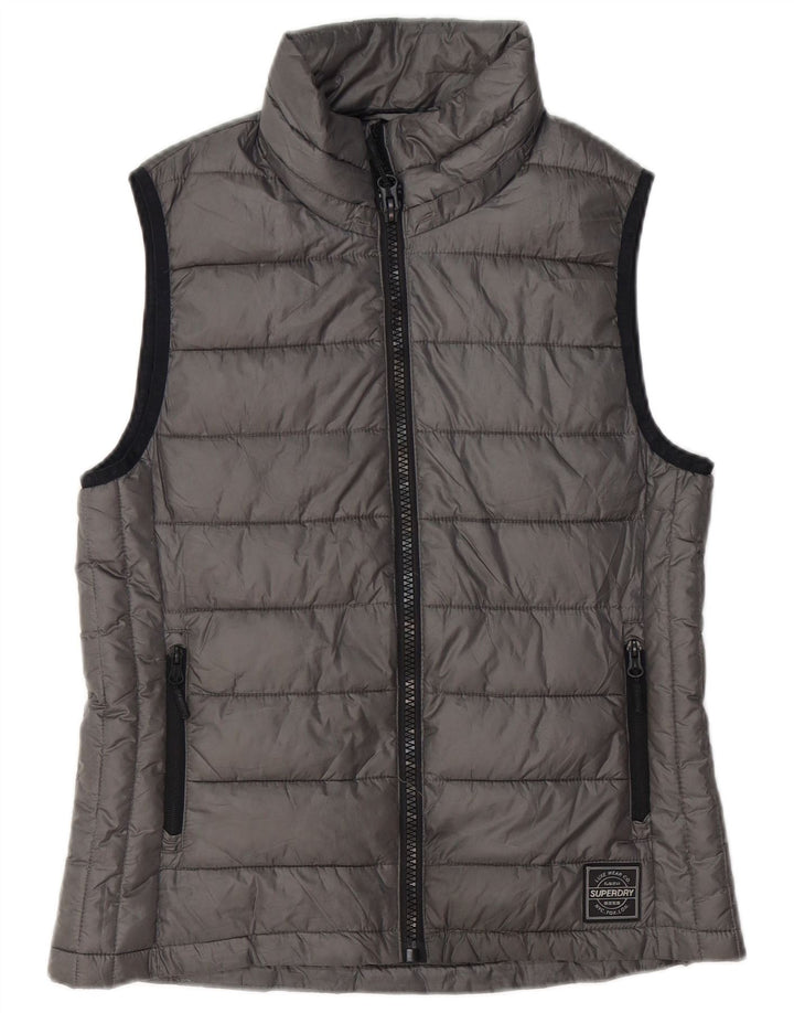 Damska wyściełana kamizelka bez rękawów Superdry UK 14, średnioszary poliester