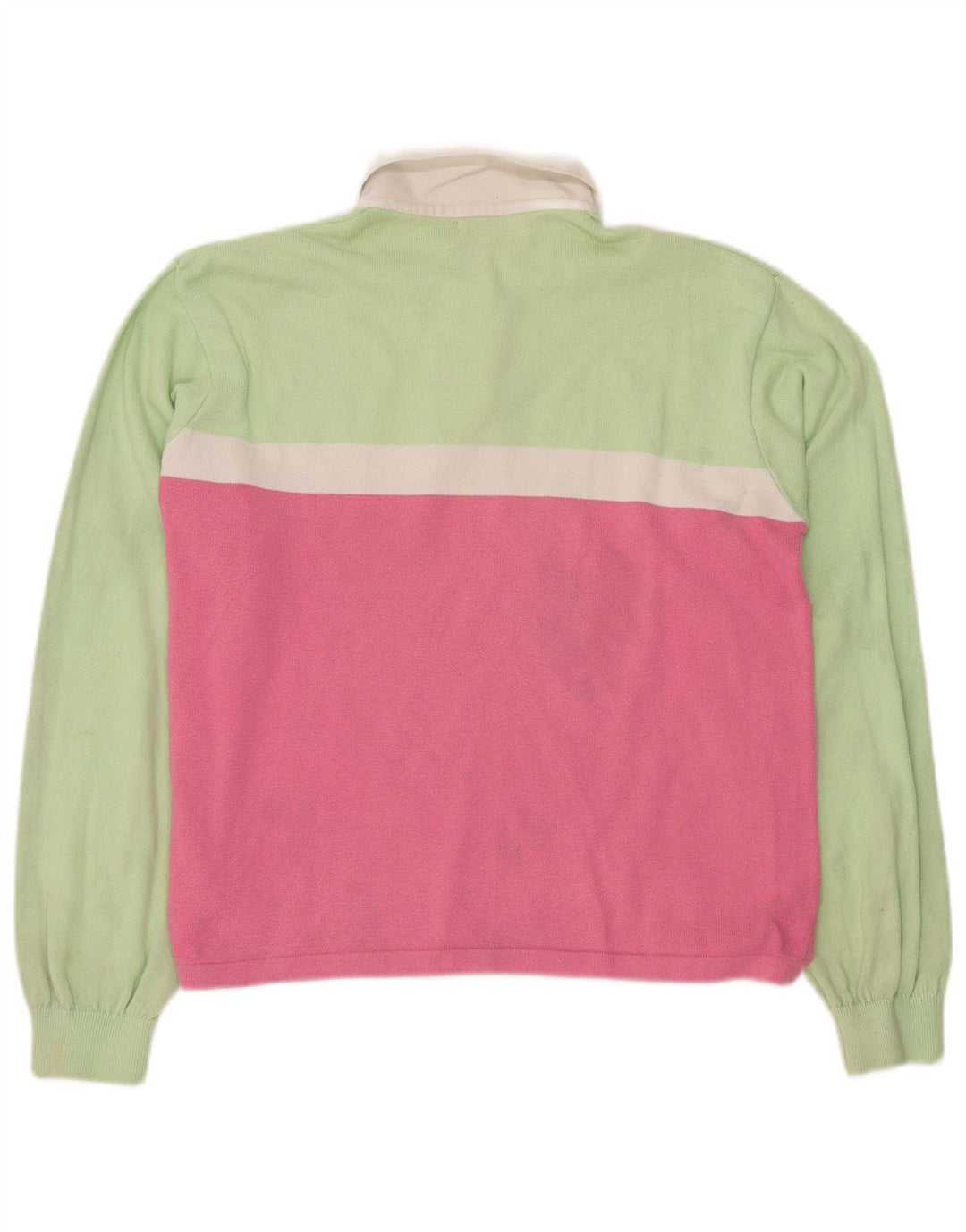 Damska koszulka polo BENETTON UK 16, duża, zielona, bawełniana w bloki kolorów