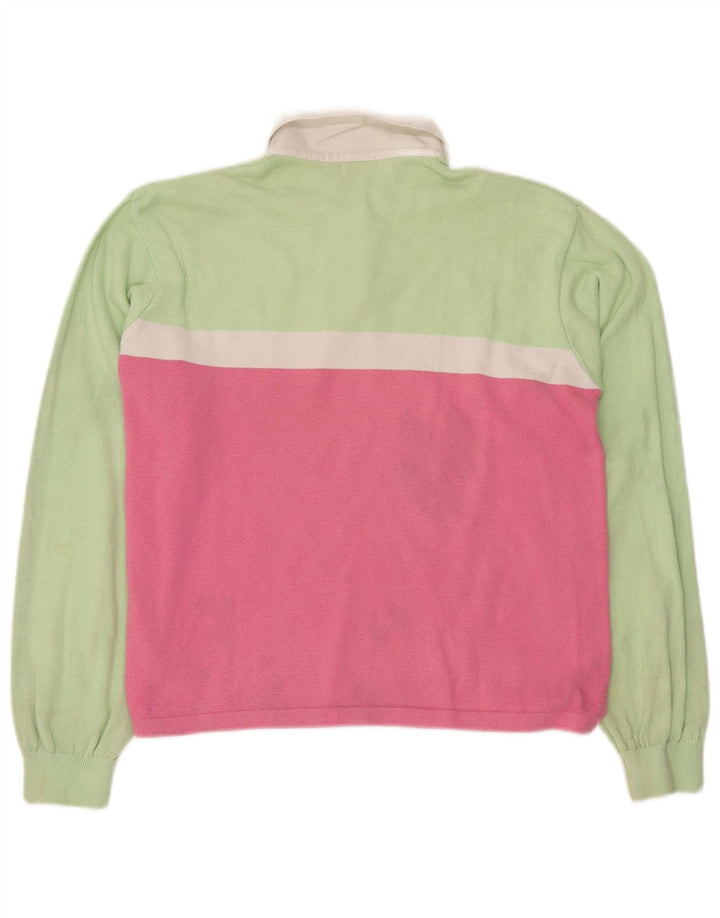 Damska koszulka polo BENETTON UK 16, duża, zielona, bawełniana w bloki kolorów