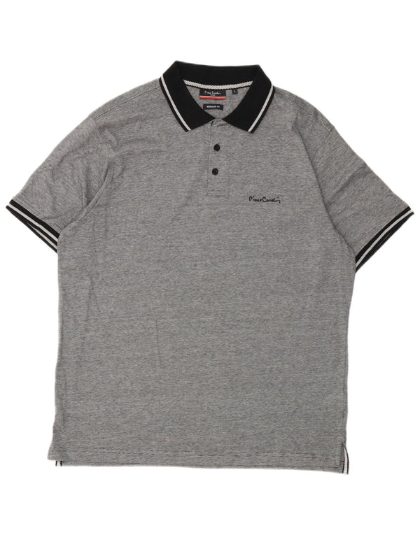Męska koszulka polo Pierre Cardin o regularnym kroju, duża, szara, bawełniana w prążki