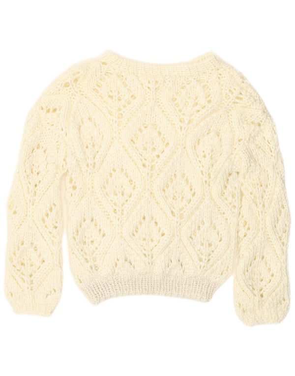 Vintage damski sweter z dekoltem w łódkę, UK 12, średni, w kolorze złamanej bieli