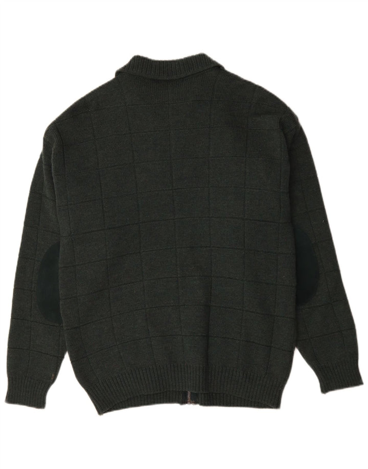 Marks & Spencer Mens St. Michael Cardigan Sweater Small Green Check Wool