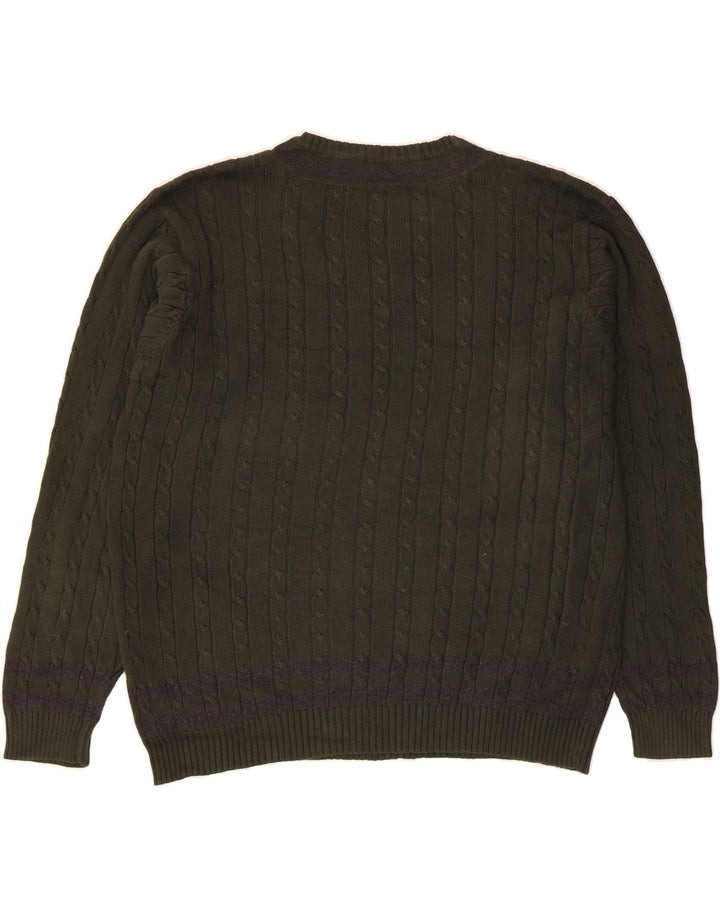 IZOD Męski sweter z dekoltem w kształcie litery V, duży, zielony, bawełniany