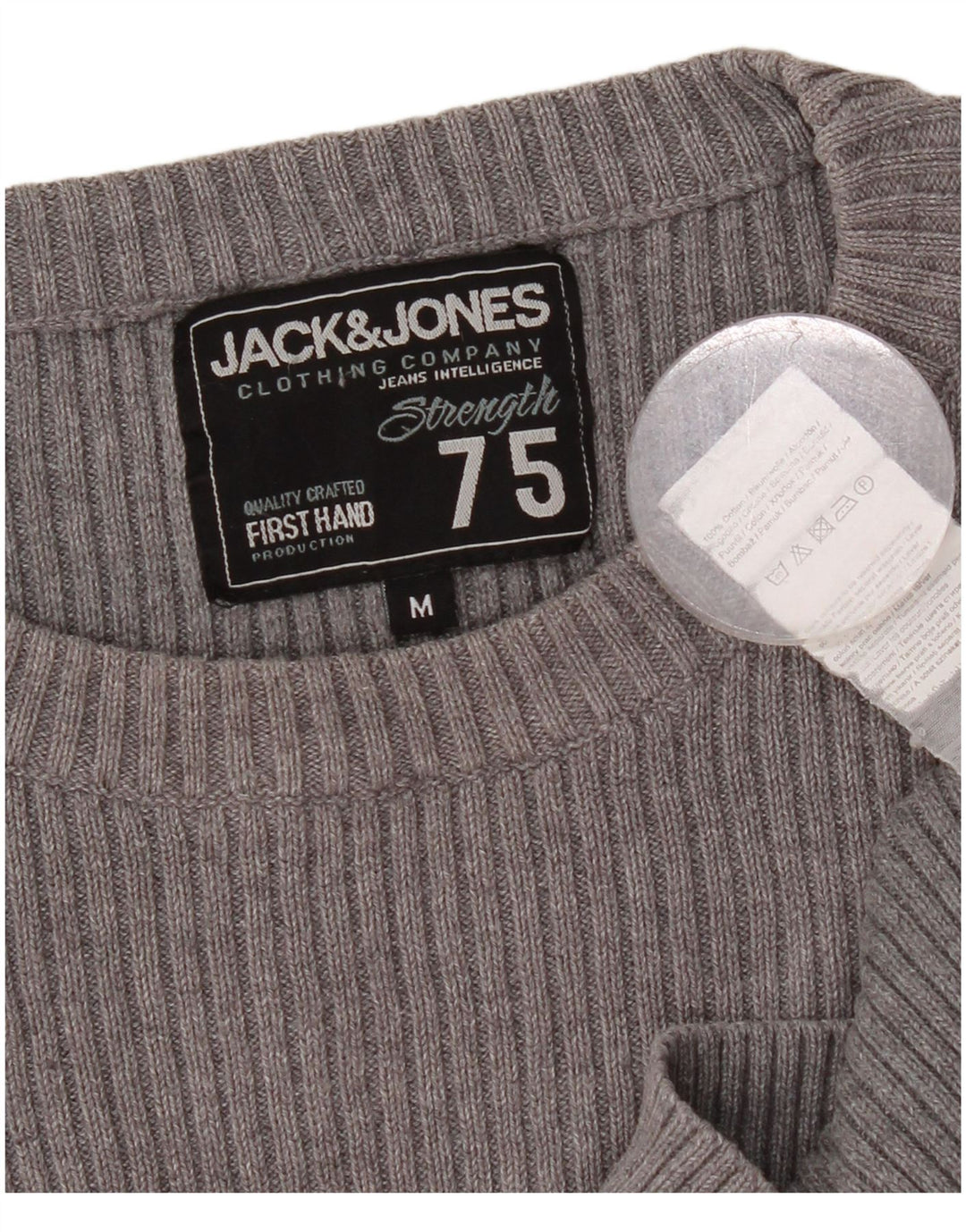 Męski sweter JACK & JONES z graficznym wycięciem pod szyją, średnioszary, bawełniany