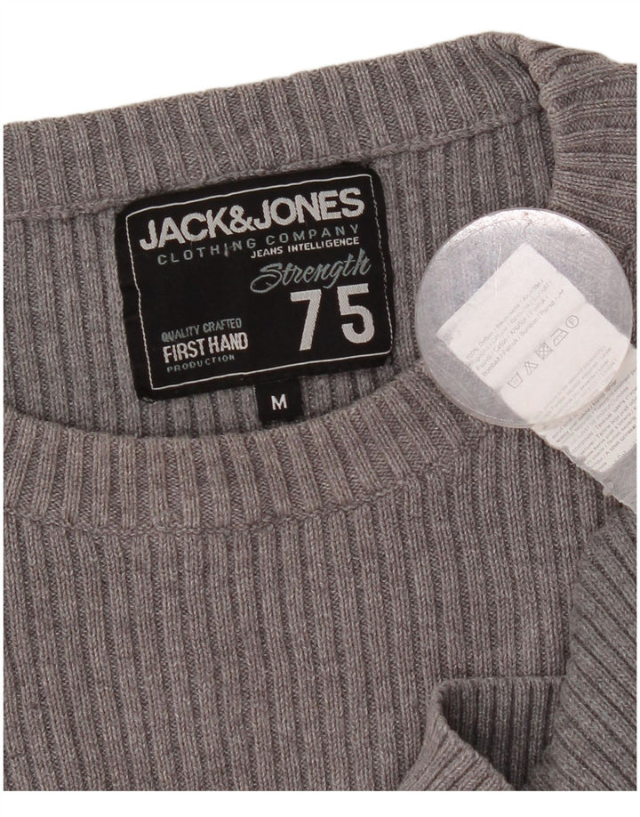Męski sweter JACK & JONES z graficznym wycięciem pod szyją, średnioszary, bawełniany