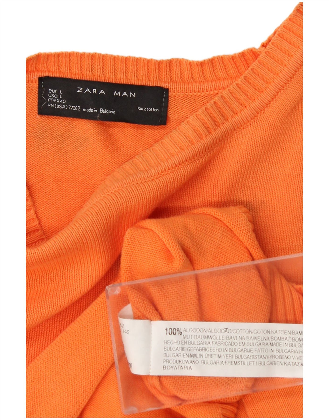 Męski sweter Zara z dekoltem w łódkę, duży, pomarańczowy, bawełniany