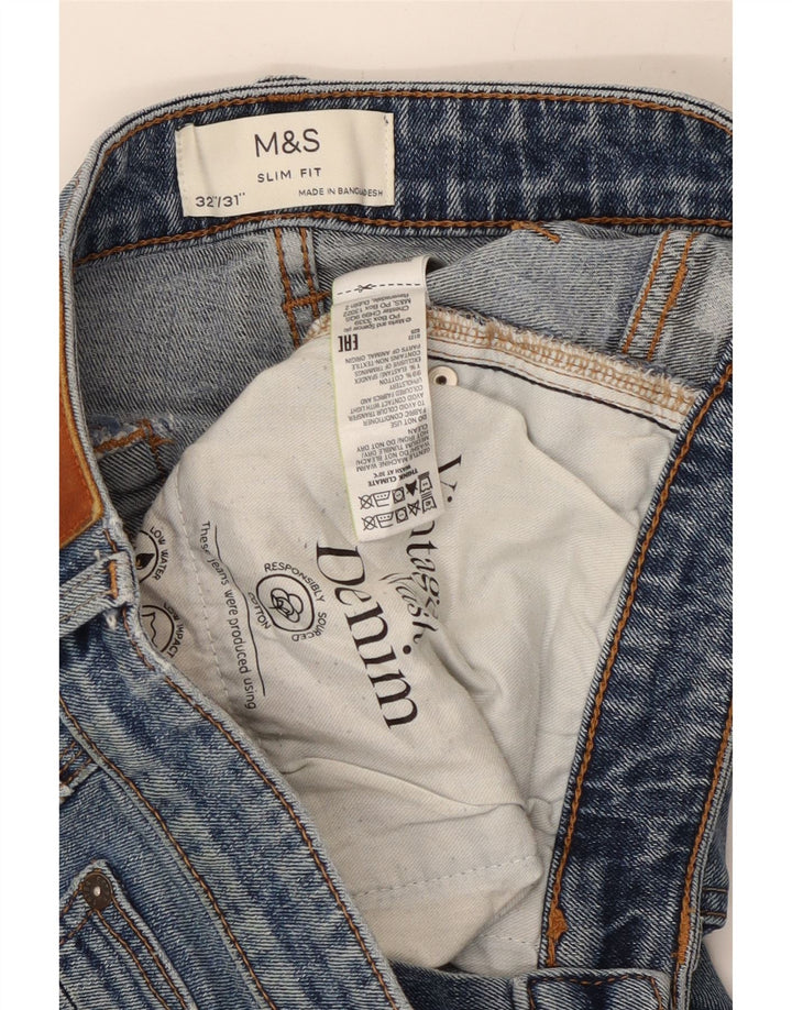 Marks & Spencer Męskie jeansy slim W32 L30 Niebieskie bawełniane