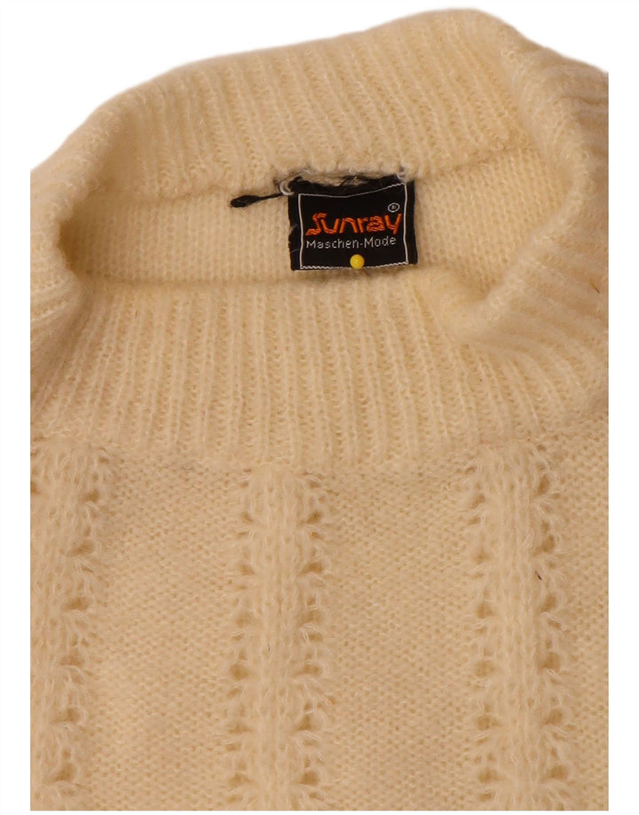 Sweter damski w stylu vintage z golfem UK 14, średni, w kolorze złamanej bieli