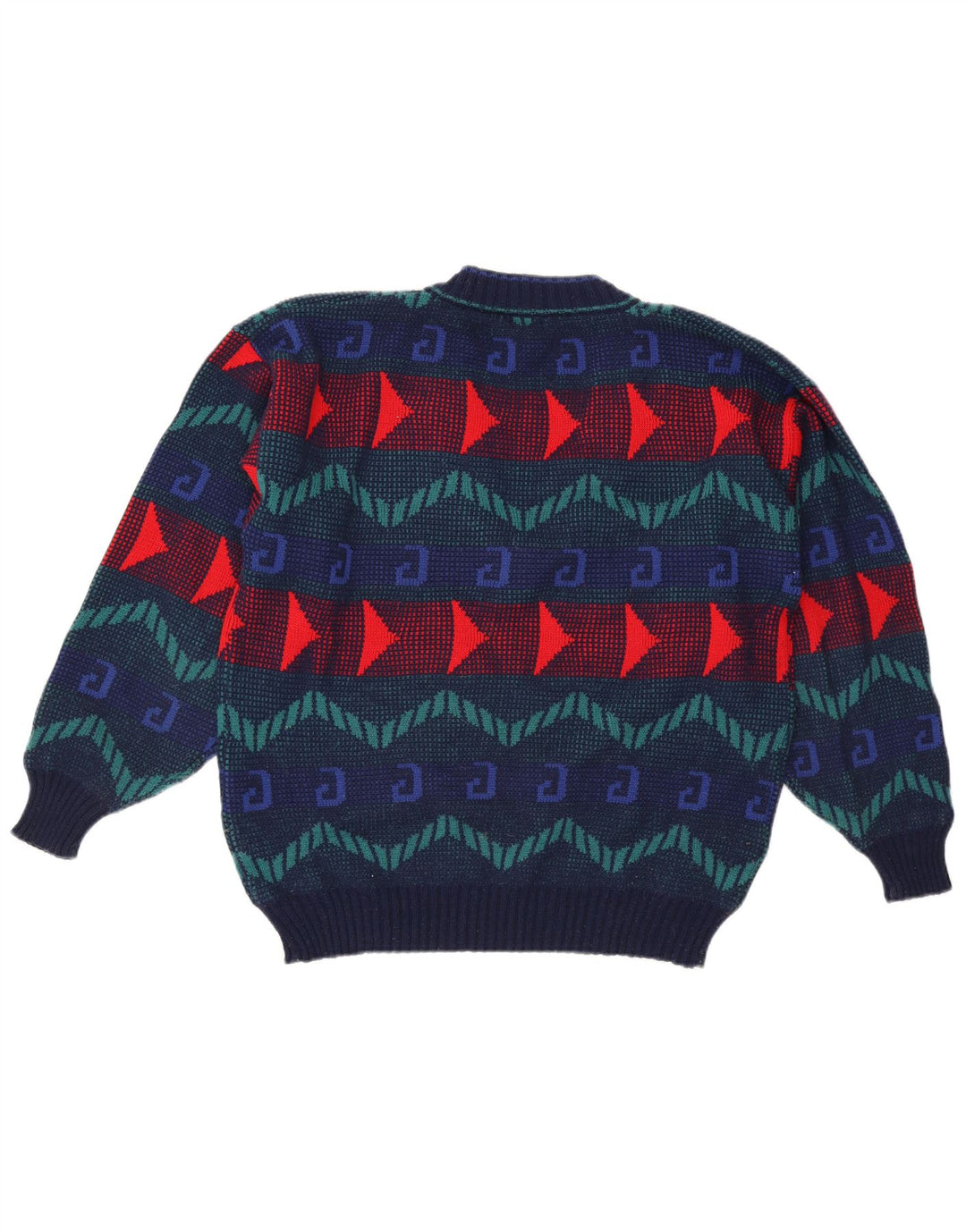 VINTAGE Mens V-Neck Jumper Sweater Large Blue Geometric Acrylic