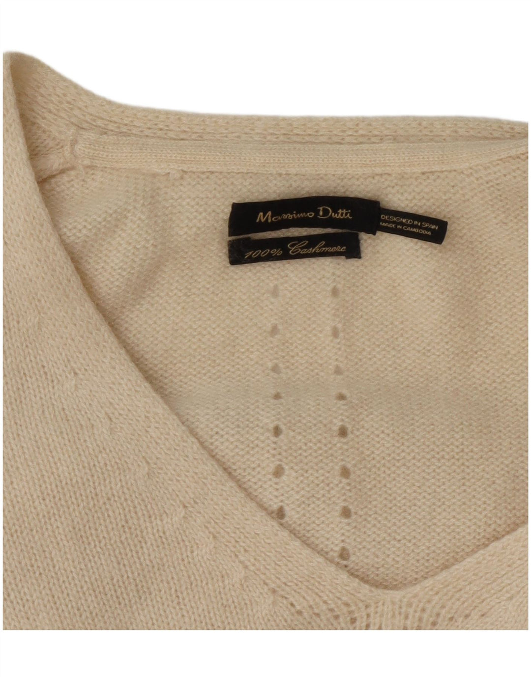 Sweter damski Massimo Dutti z dekoltem w kształcie litery V, UK 14, średni, złamany biały kaszmir